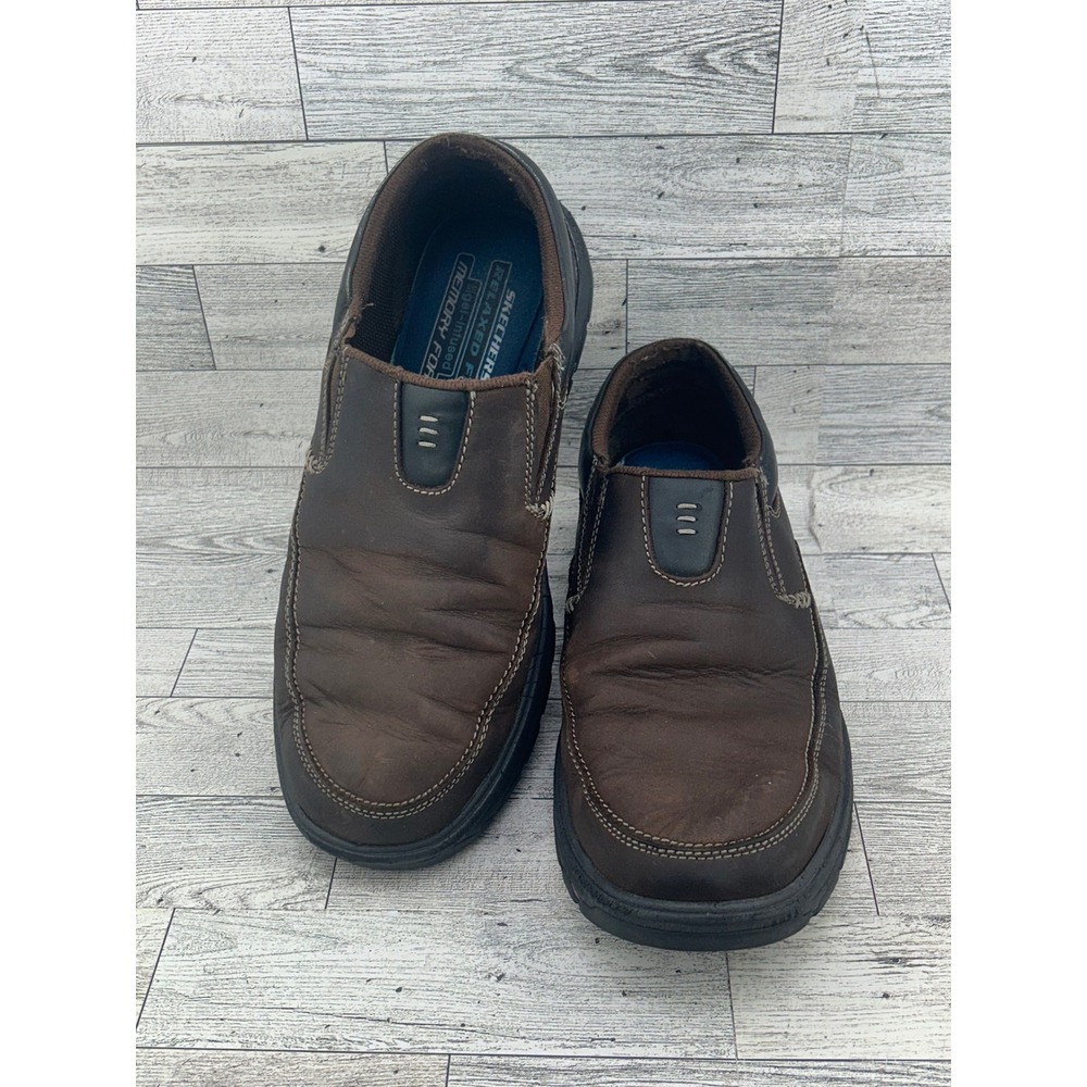 Skechers Relaxed Fit Mens Slip On Shoes Brown Leather Memory Foam Size 9